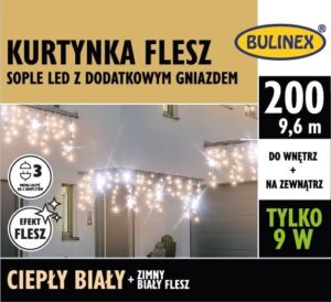 Kurtyna świetlna sople 200 LED ciepły biały + zimny biały flesz 13-588