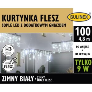 Kurtyna świetlna sople 100 LED zimny biały + zimny biały flesz 13-562