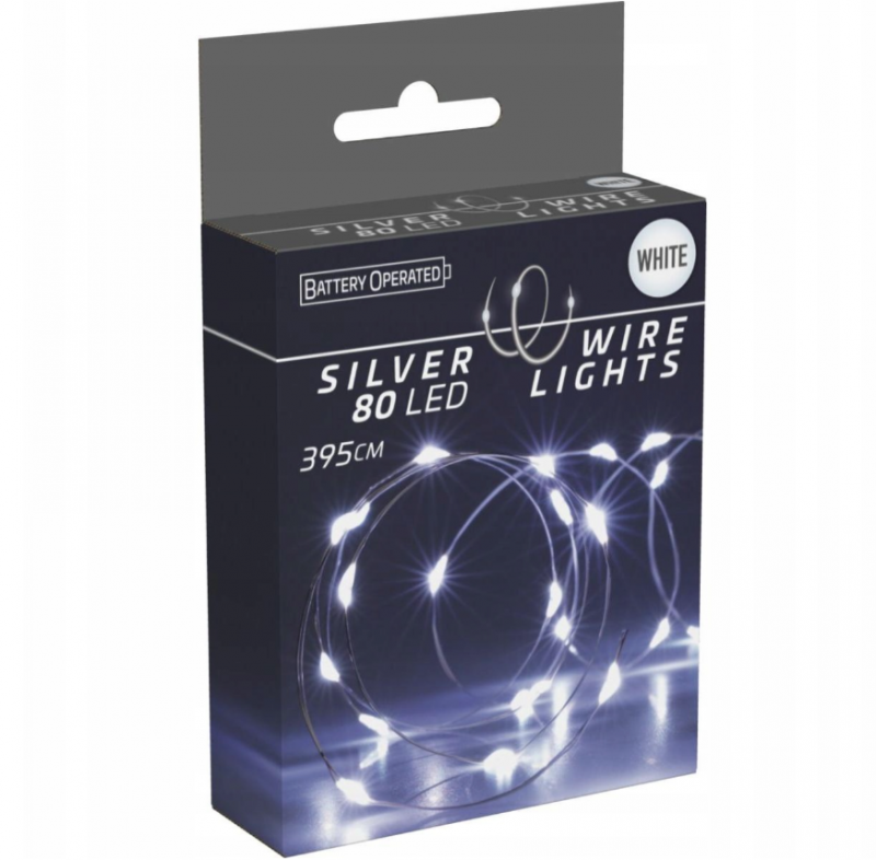 Lampki na druciku 80 LED Białe Zimne