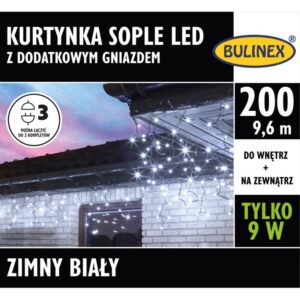 Kurtyna świetlna sople 200 LED ziemne białe 13-572